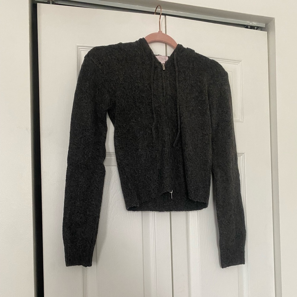 PINK Victoria's Secret Black Fuzzy Zip-Up Hoodie Cardigan